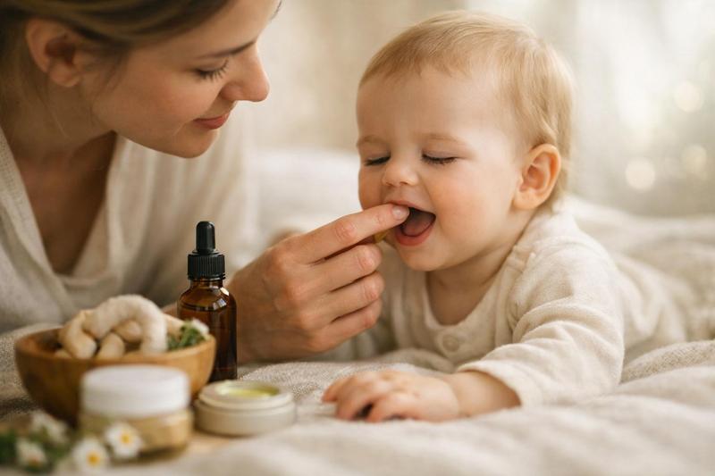 Routine de soins naturels pour soulager les poussées dentaires de bébé
